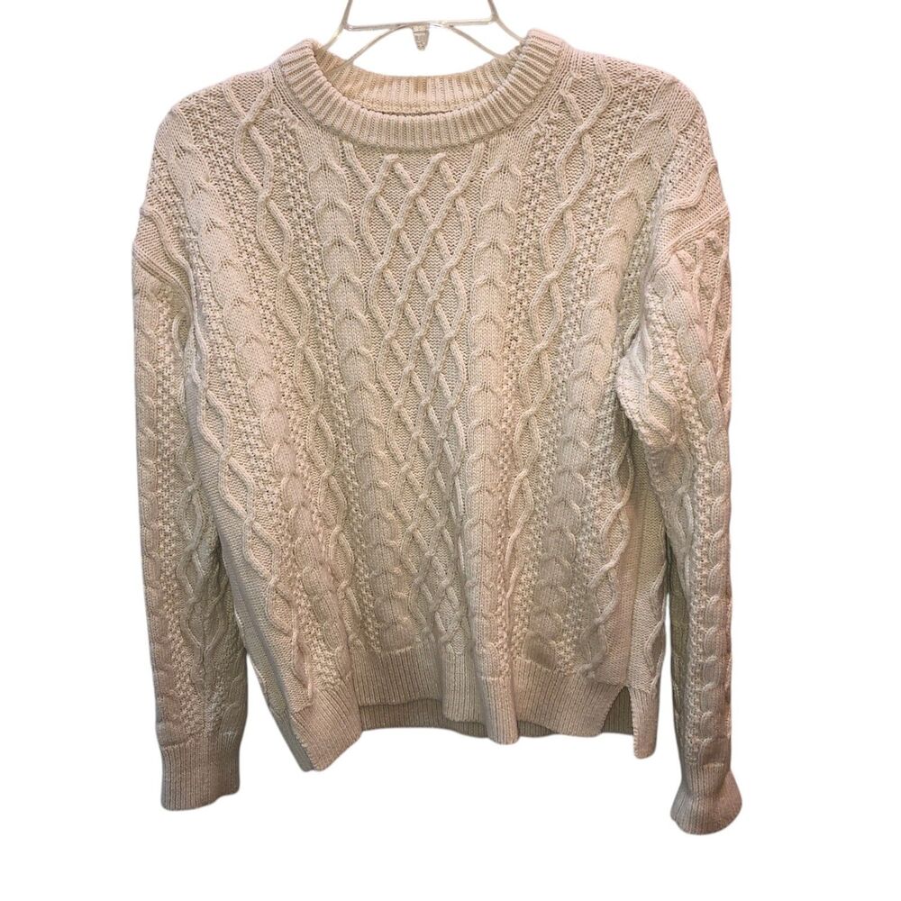 J Crew Womens Small Cream Cotton Fisherman Cottagecore Farmhouse Knit Sweater S